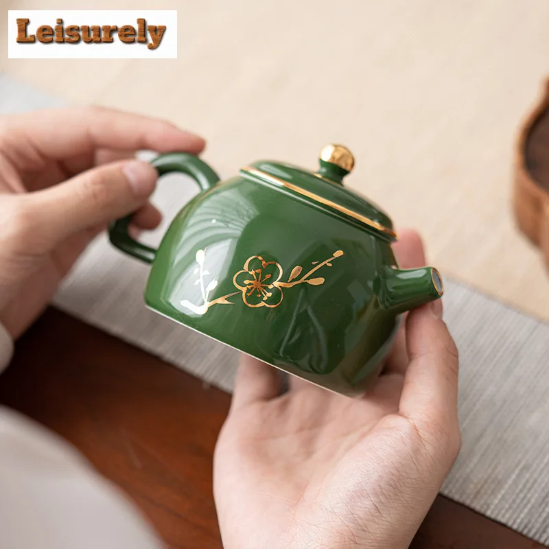 Emerald Green Ceramic Tea Set Complete Set Tea Ceremony Set Gold Stamping Lotus Teapot And Tea Cup Set Chinese Tea Set Ornaments