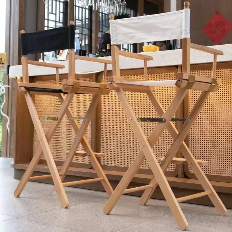 Solid Wood Bar Chairs Design High Folding Stool Modern Armchairs Portable Outdoor Bar Stools with Backrest Home Furnitures