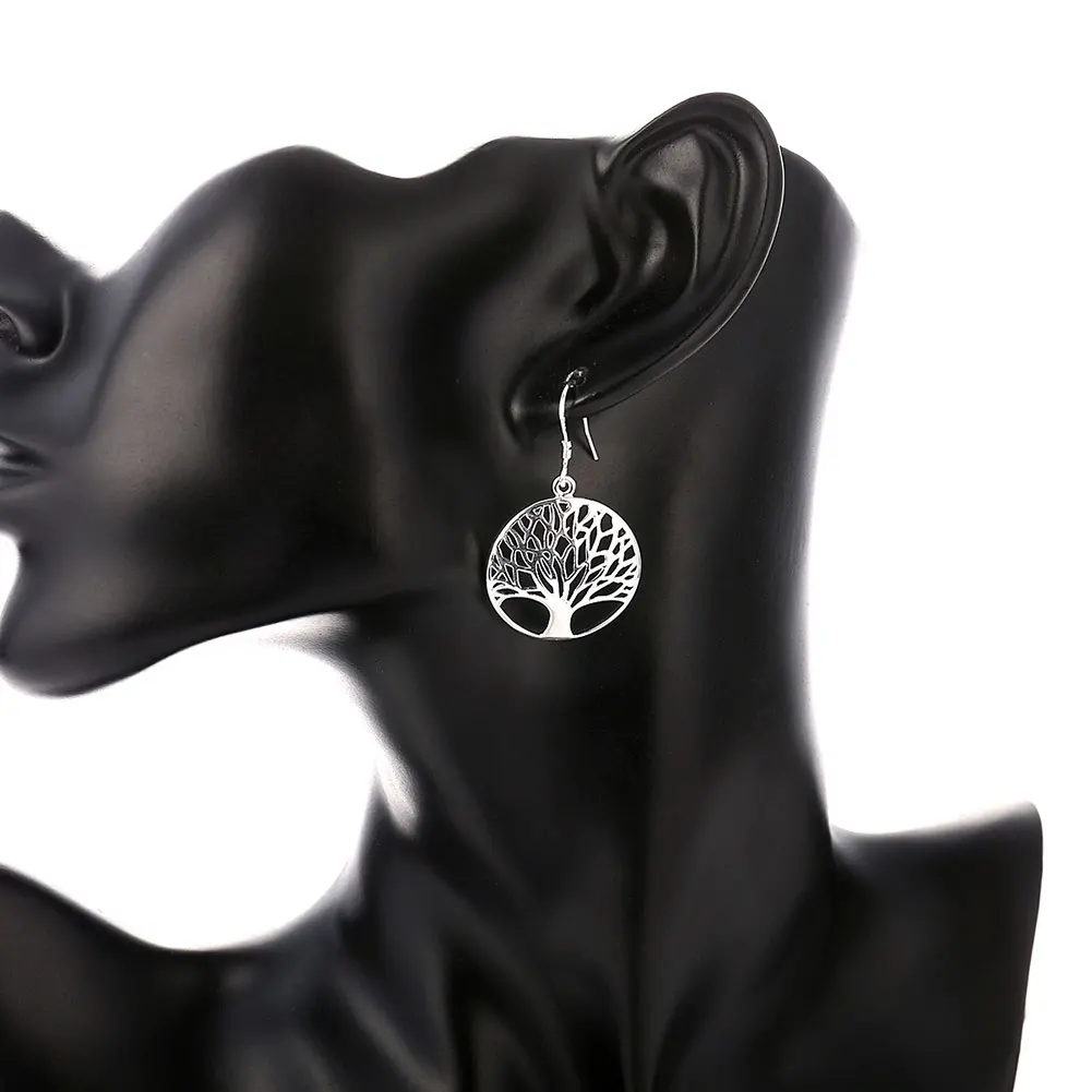 925 Sterling Silver Hollow Round tree drop Earrings for Women silver earrings womens earrings silver dangle earrings