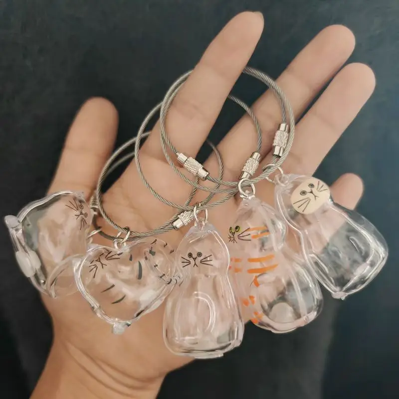 Pet Hair Storage Box Keychain Transparent Keepsake DIY Cat Fur Container Bag Hanging Souvenir Gifts for Cat Lovers Memorial Use