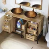 48" Double Rustic Bathroom Vanity, with Double Sink and Drawers Side Cabinet Combo Set & Shelf,Boat Tempered Glass Vessel Sink 3