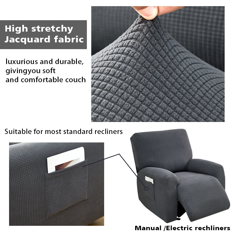 4Pcs Jacquard Recliner Sofa Cover 1 Seater Stretch Single Armchair Cover Sofa Slipcover Furniture Protector Anti-Dust 4