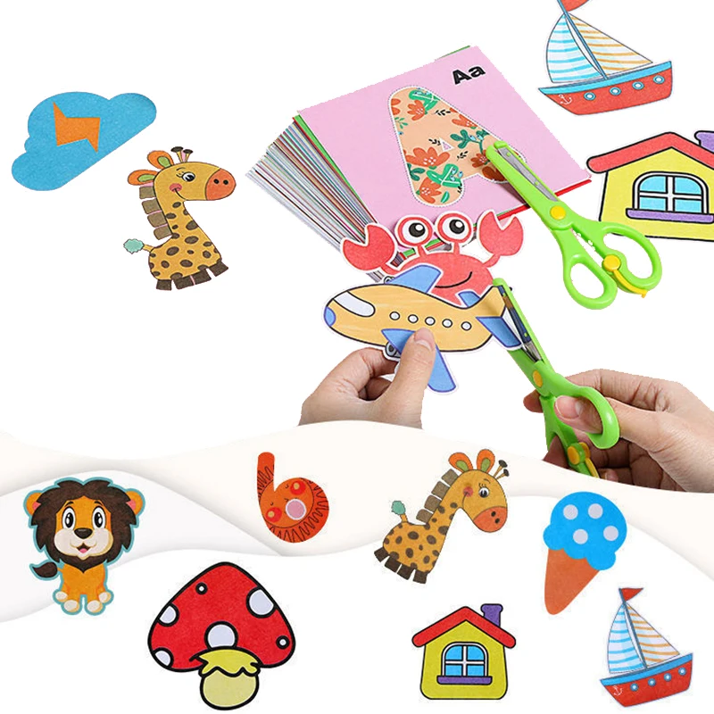 96 Pcs/Set Cartoon Color Paper Cutting Toys DIY Kids Craft Animal Handcraft Paper Art Learning Educational Toy for Girl Boy