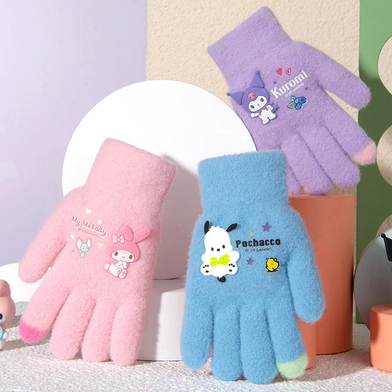 

Kawaii Gloves Kuromi My Melody Cold-Proof Winter Finger Gloves Plush Screen Touch Warm Children Toddler Christmas Gifts