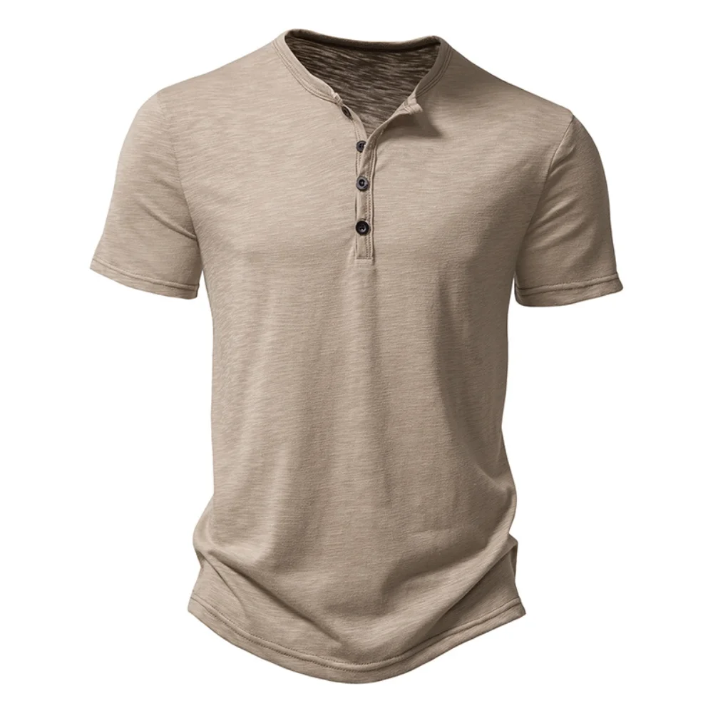 T-shirt Henley coton homme coupe slim manches courtes effet vintage – Blanc xl - Vêtements