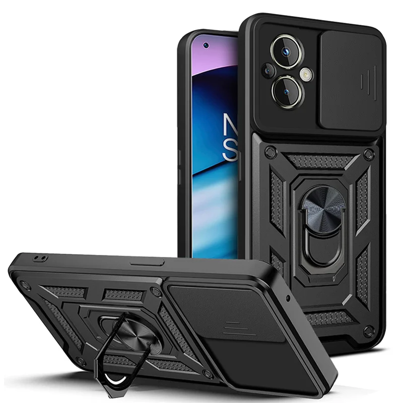 

For Oneplus Nord N20 5G Case Slide Camera Shockproof Armor Case For One Plus Nord N20 5G Car Magnetic Holder Ring Stand Cover