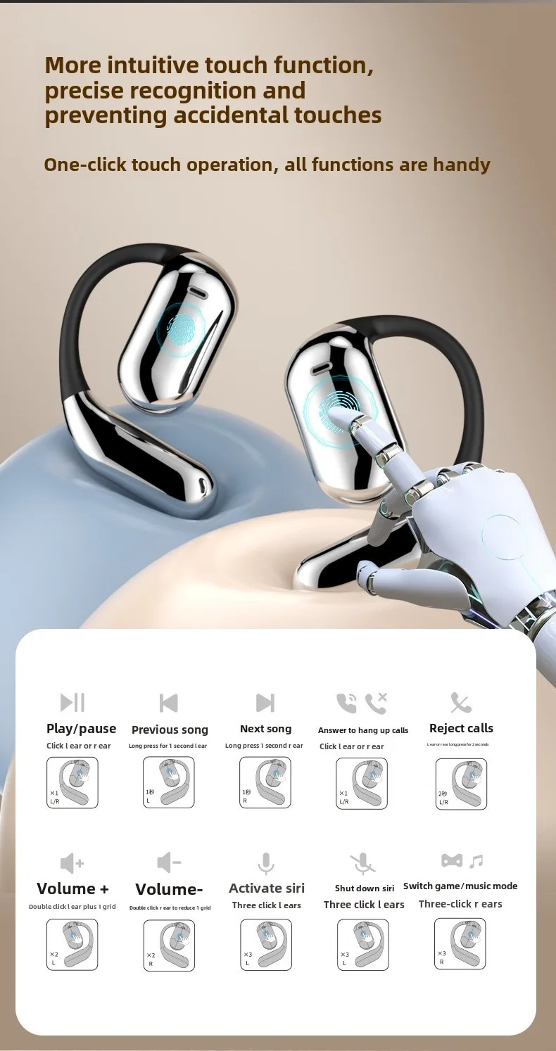 Cross-border hot-selling LCD hanging ear open earphones with full-color touch sc