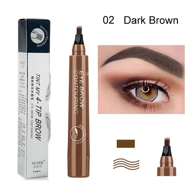 4 Points Eyebrow Pen Tattoo 5 Color Liquid Microblading Blade Fork Tip Brow Pencil Waterproof Gel Long Lasting Makeup Goth Henna Dark Brown