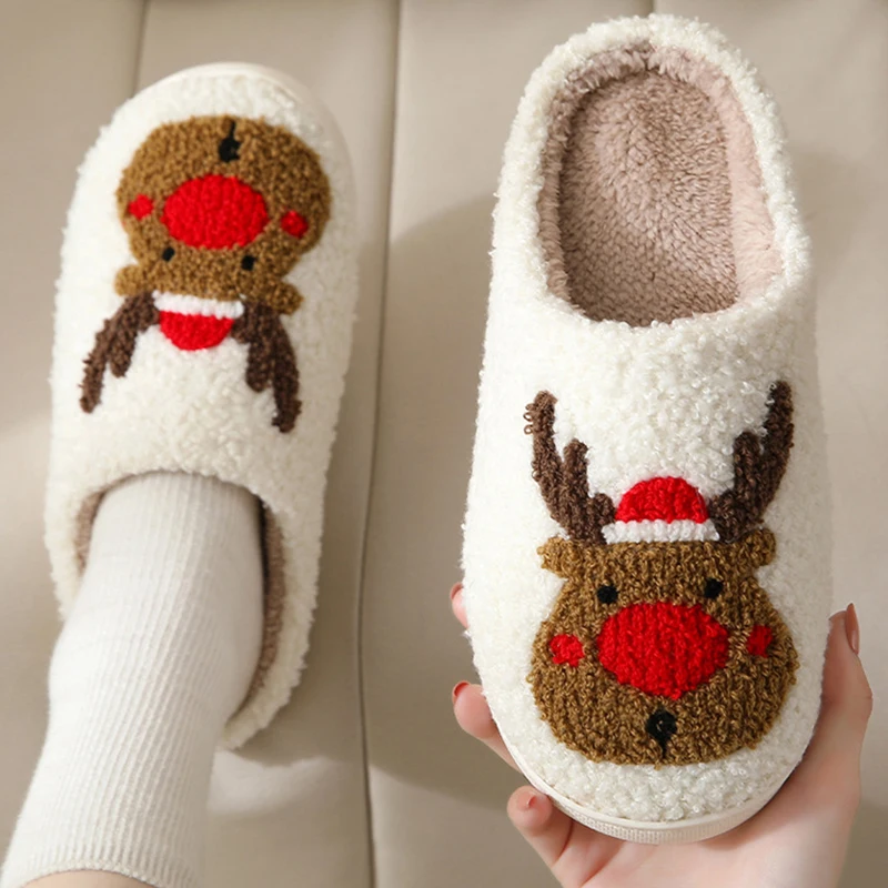Men Women Indoor Sandals Fuzzy Slipper Winter Warm Home Flats for Women Christmas Gift Flip Flops Fluffy Shoes Soft Plush