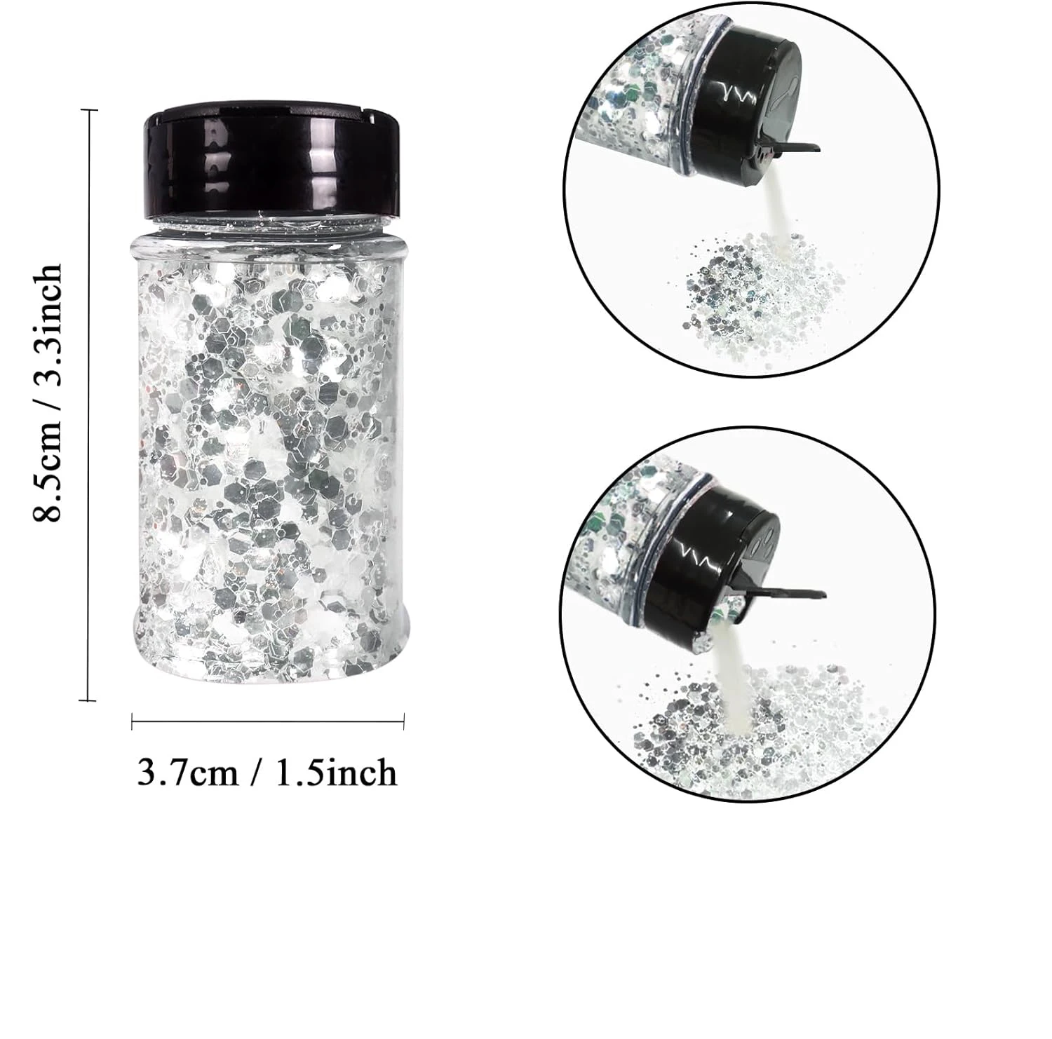 홀로그래픽 미러 실버 청키 글리터, 네일 글리터, 1.76oz/50g 메탈릭 PET 플레이크 혼합 미세 파우더 무지개빛 DIY 데코