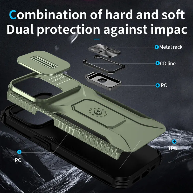 Bananq Slide Push Window Camera Back Case For iPhone 15 14 Plus 13 12 Mini 11 Pro Max Shockproof Magnetic Ring Stand_voghion.com