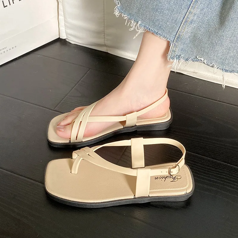 New Women's Summer Outdoor Wear French Elegant Flat Bottom Sandals High Quality PVC Material Adults Roman Slippers