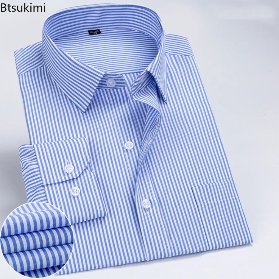 New 2023 Men's Cotton Shirt Striped Long Sleeve Shirts Spring Autumn