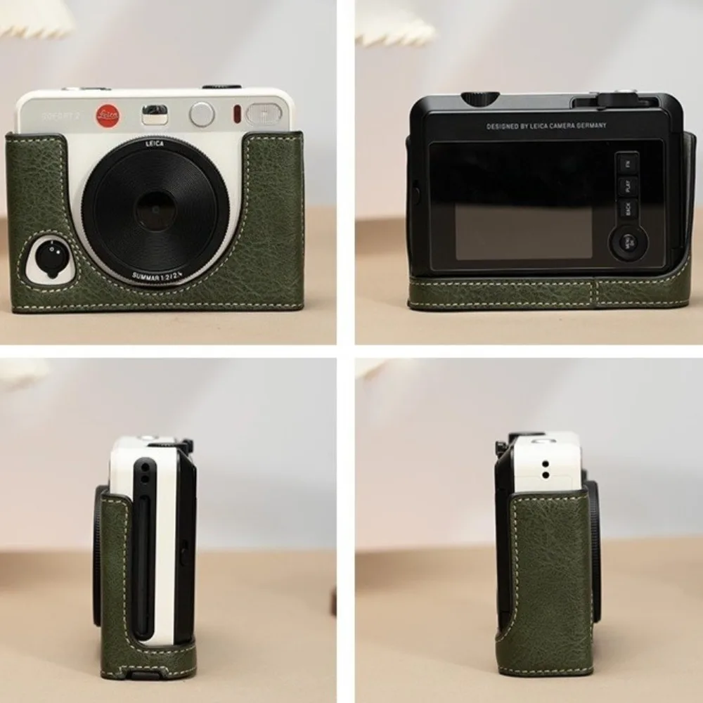 Premium Leather Camera Bag with Shoulder Strap for Leica Sofort 2 - Protective Case Cover with Base Grip Handle