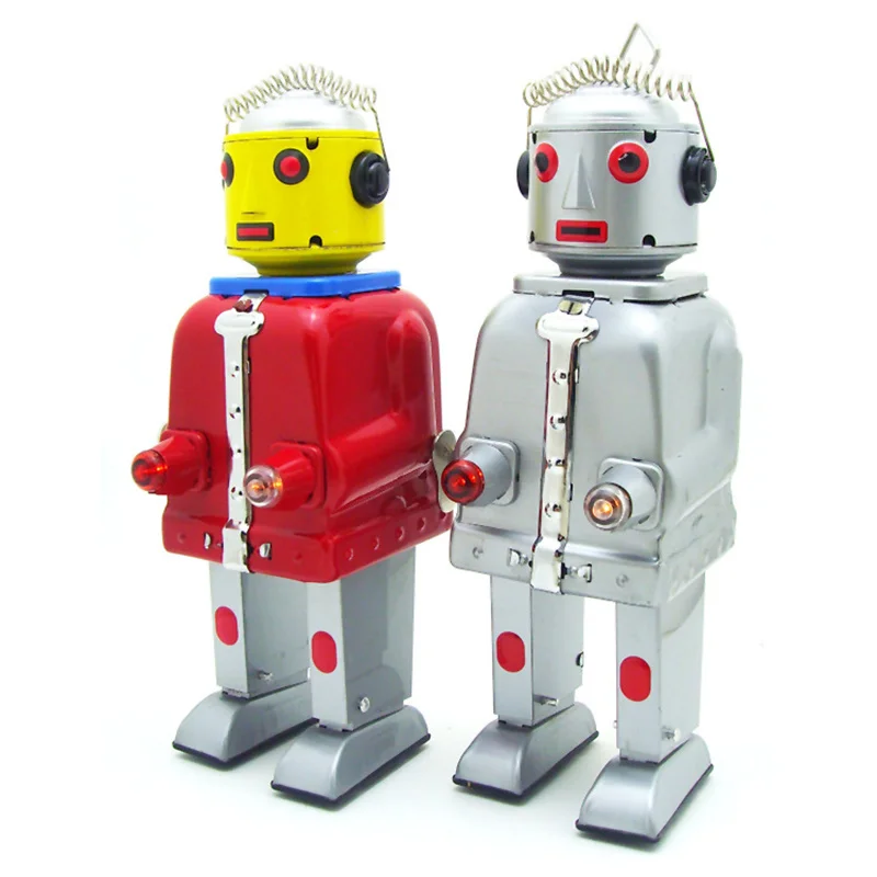 Retro Clockwork Wind Up Toy 21.5x9.5x10CM Vintage Mechanical MR. Robot Tin Toys For Home Bar Decor Collection Gifts