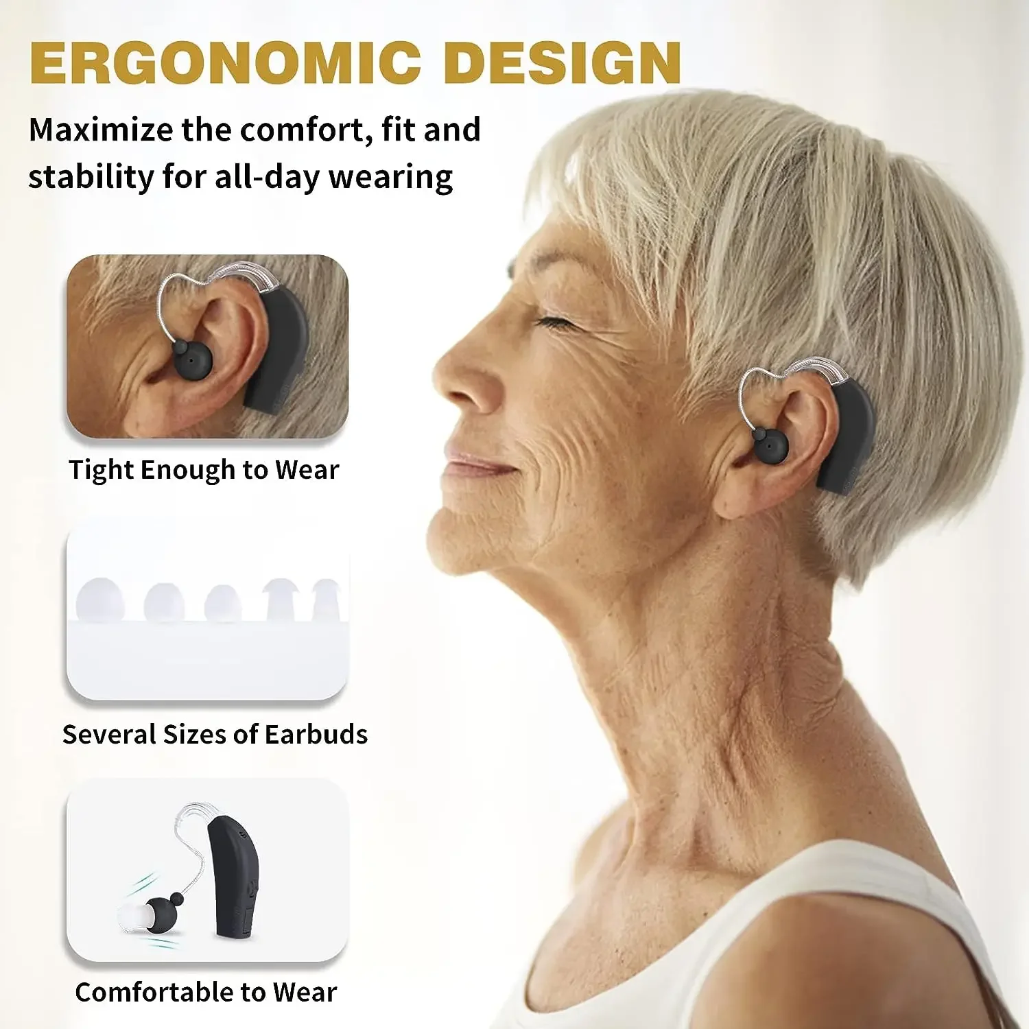Rechargeable Digital Hearing Amplifiers, Mini Hearing Aids for Seniors, Sound Amplifier and Charging Base, 2Pcs 4