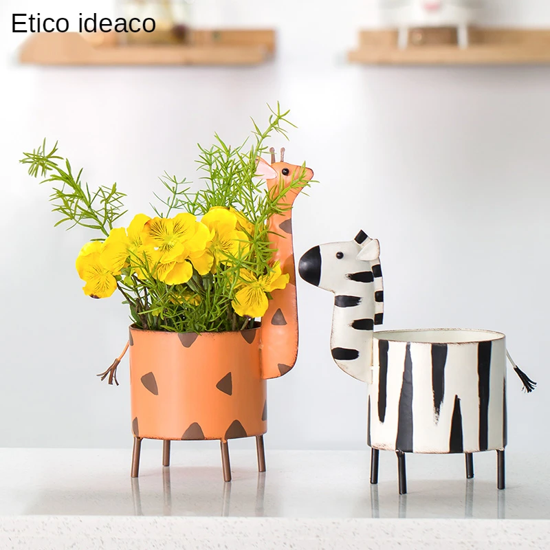 

Nordic Simple Iron Flamingo Floor Flower Pot Creative Ornaments