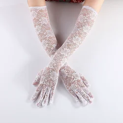 Elegant Summer Women's Lace Mesh Arm Warmers - Anti - UV, Elastic, and Sexy Driving Gloves - One Size (WHITE)