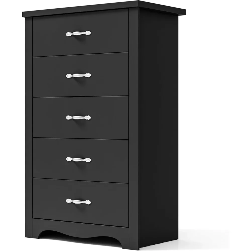 

Комод с 5 ящиками, черный комод для спальни, современный комод с широкими ящиками, деревянный комод для хранения