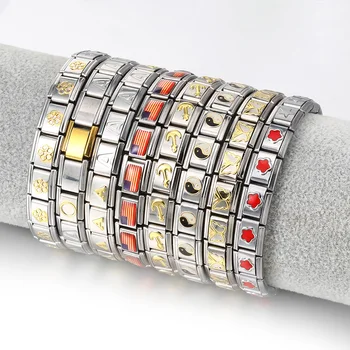New Fashion Women Man Italian Charm Heart Flower Butterfly Cross Dolphins Stainless Steel Elastic Bracelet Link Bangle 1