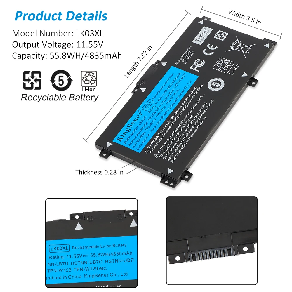 Kingsener-bateria do Portátil para hp Lk03xl Inveja 15x360 15-bp 15-cn Tpn-w127 W128 W129 W132 Hstnn-lb7u Hstnn-ub7i Hstnn-ib8m Lb8j - Imagem 4