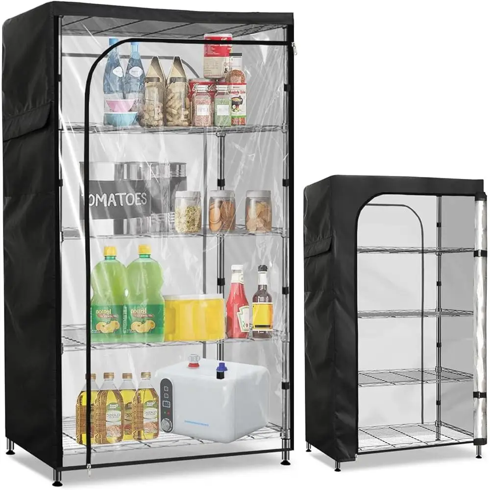 Waterproof Shelving Rack Cover Dustproof Storage Unit Clear Front Zippered Protector Heavy Duty 600D Shelving Cover with Side 2