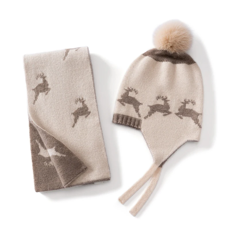 Weihnachten Rot Neujahr Kinder Schal Winter 100 % Kaschmir gestrickt warm Student Halswärmer süßer Hirsch verdickter Schal – Detail 17