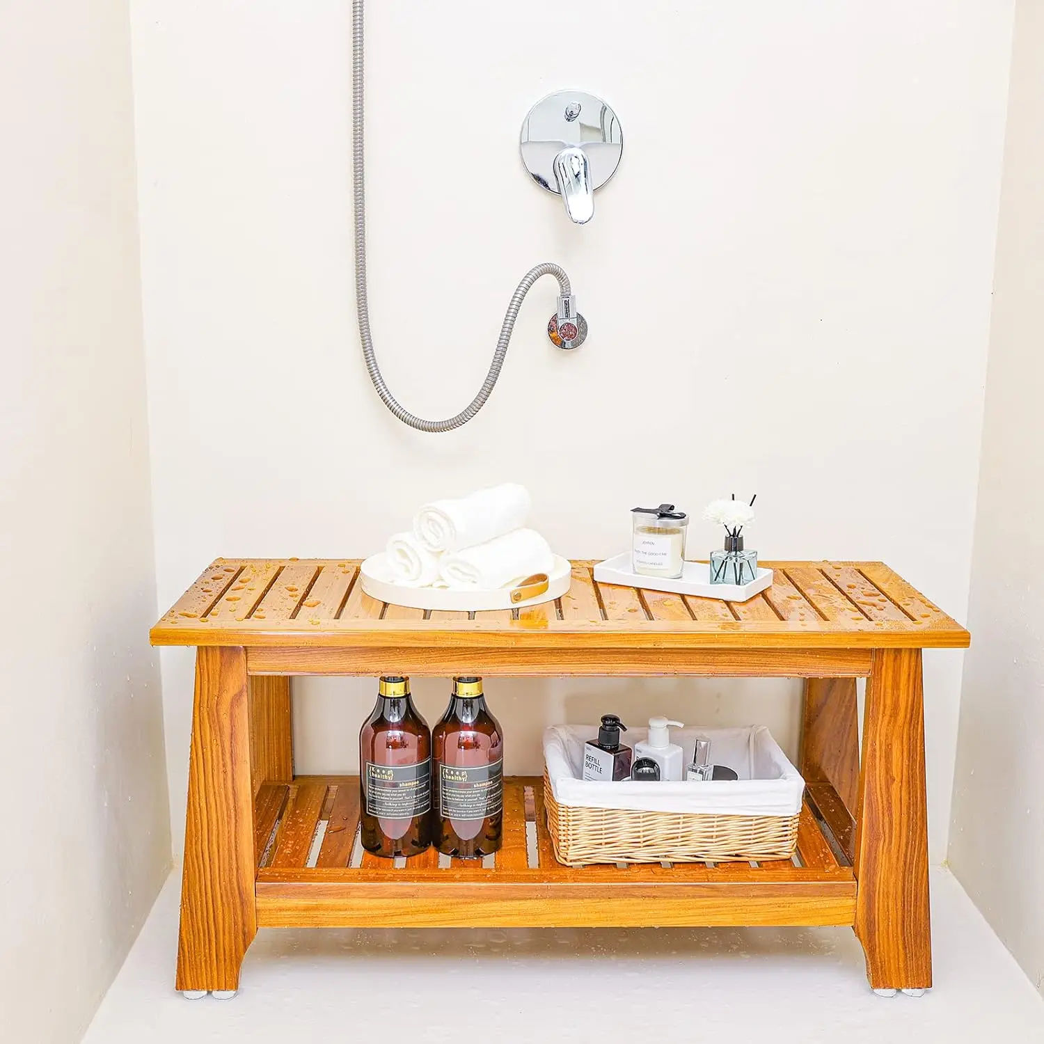 24" Teak Shower Bench With Shelf/Shower Benches For Inside Shower/Teak Shower Seat/Bathroom Bench/Teak Wood Benches For Showers 2