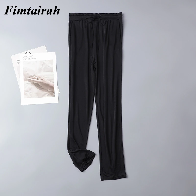 Fimtairah 6A Silk double-sided knitted silk breathable women's pants high-waisted slim casual wide-leg pants