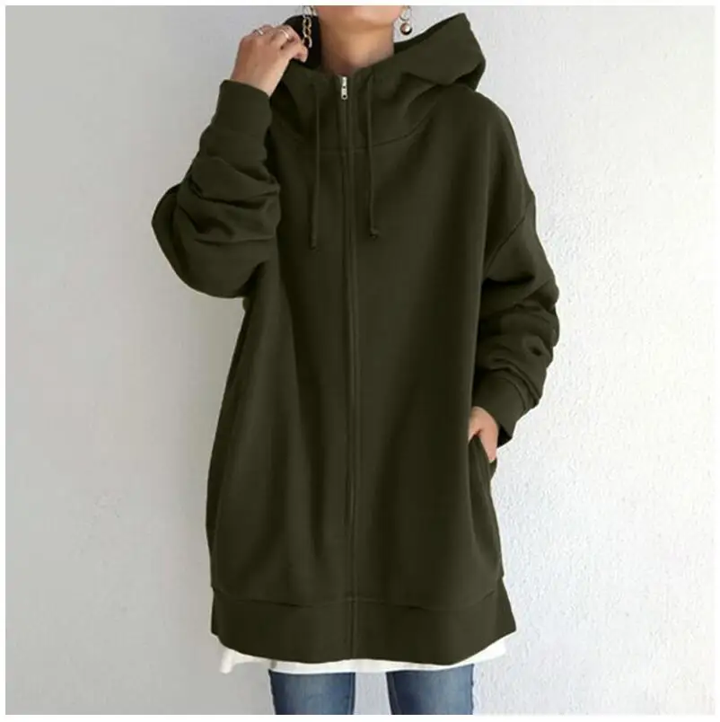 Women Autumn Hooded Coat Velvet Long Sleeve Zipper