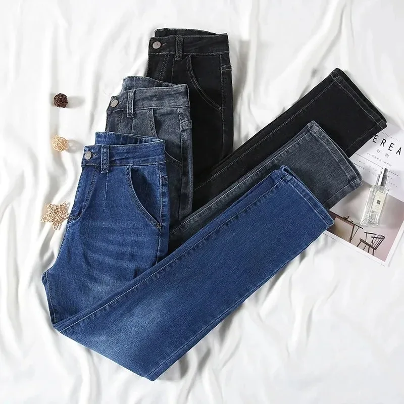 Women's Korean Vintage Denim Pants Oversized 36 High Waist Straight Jeans Streetwear Pantalones Stretch Vaqueros Casual Trousers