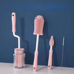 Silicone Bottle Brush 360 Degree Rotation Baby Pacifier Cup Nipple Cleaning Brushes Set Handheld Soft Head Food Grade Watering