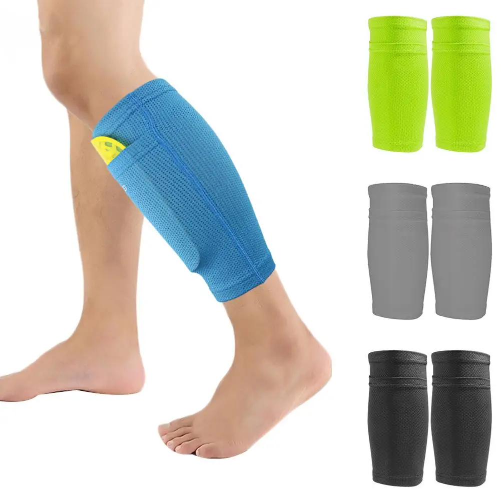 

1 Pair Football Shin Guard With Pocket No-pilling Non-slip Soft Breathable Stretchy Nylon MTB Kickboxing Calf Sleeve For Men