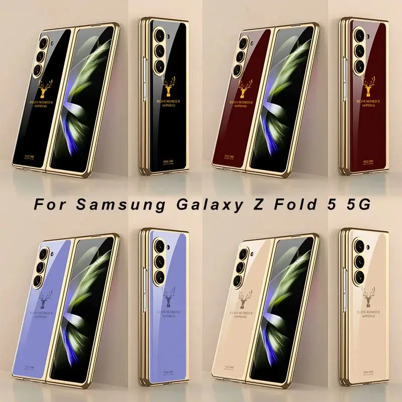 

Роскошный окрашенный стеклянный чехол для Samsung Galaxy Z Fold 5, защитный жесткий чехол с гальваническим покрытием для камеры Galaxy Z Fold5, чехлы
