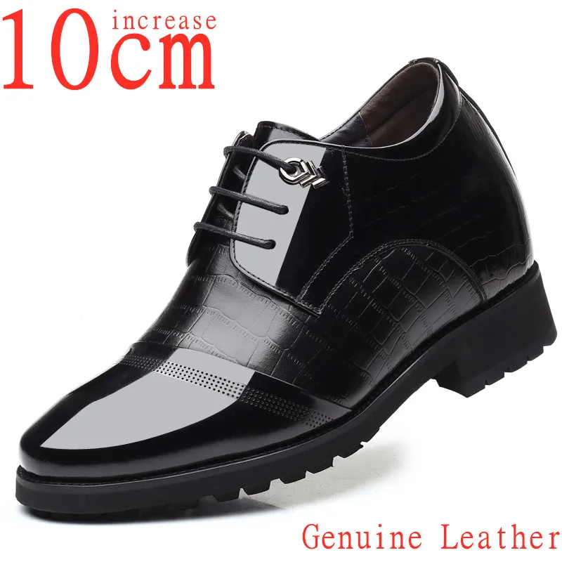 

Elevator 10cm Height Increasing Shoes Men's Heighten Business Leisure Genuine Leather Black Invisible Heightening Wedding Shoes
