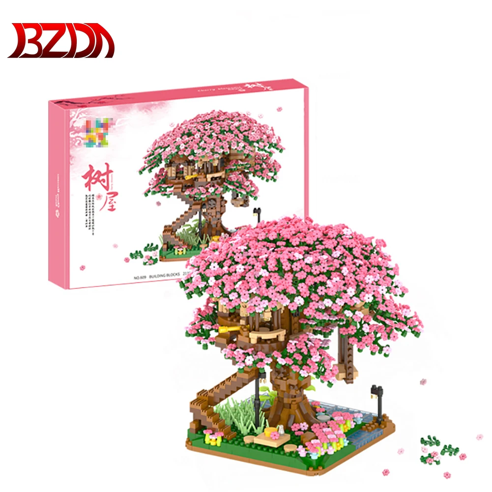 

SEMBO Mini Sakura Tree House строительные блоки японская улица вид Сакура Дерево кирпичи вишня Инари храм блоки игрушки для детей