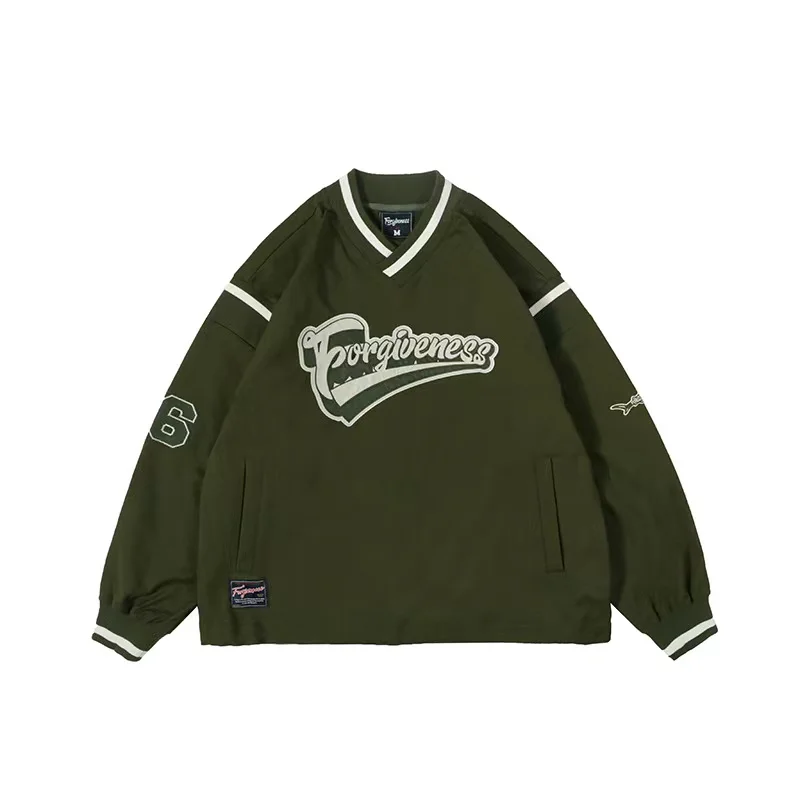 

Hip-hop retro n logo stitching embroidery loose long-sleeved sweater
