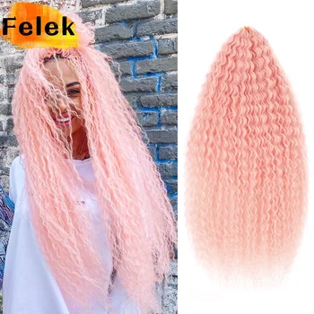 20-28 Inch Afro Curl Kinky Curly Crochet Braiding Hair Extensions Brazilian Braids Synthetic Ombre Pink Ginger Hair For Women 1