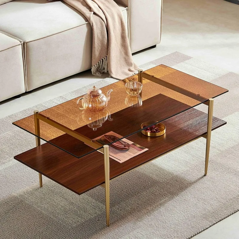 Tadio Double Layer Glass Coffee Table for Living Room,  MDF Bottom Shelf 3