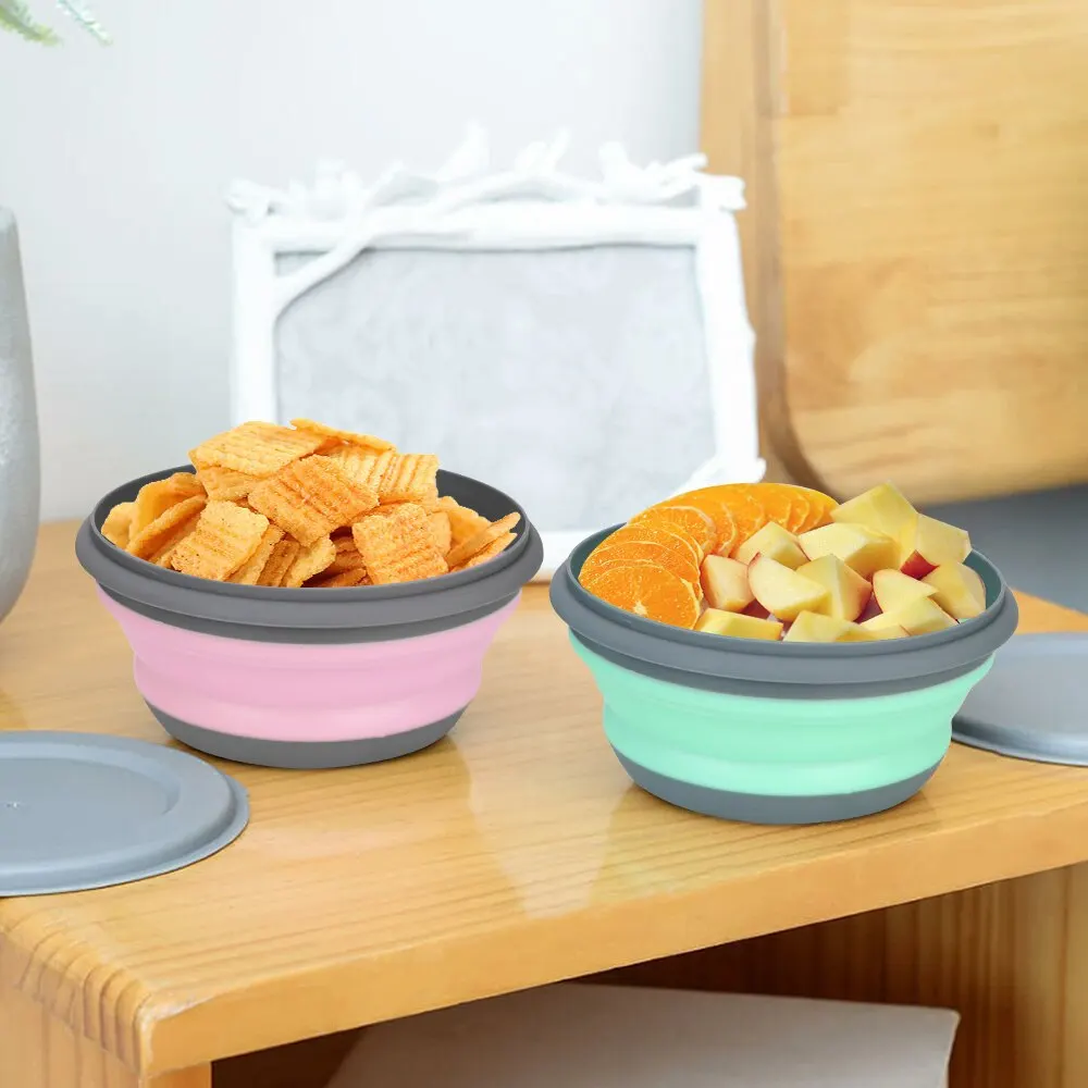 Collapsible Silicone Bowls With Lids (3-Pack) – Food Grade, 10oz/20oz/34oz, Portable For Camping & Travel