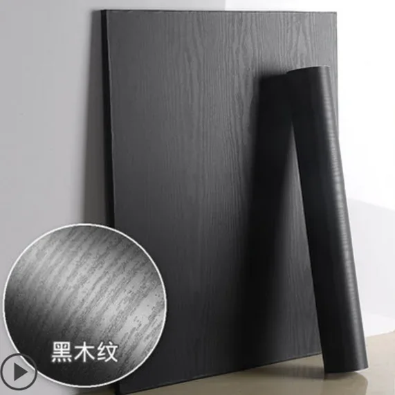 

Black wood grain thickening wallpaper boeing film furniture kitchen cabinet pvc self-adhesive stickers kitchen vinyl wallpaper