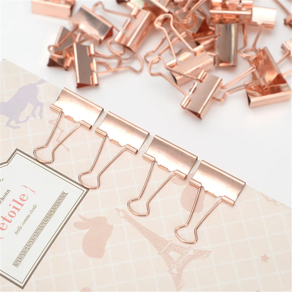 10pcs Rose Gold Metal Binder Clips File Paper Clip Photo Stationary Office School Document Binding Metal Paper Clips - 21 - View #3