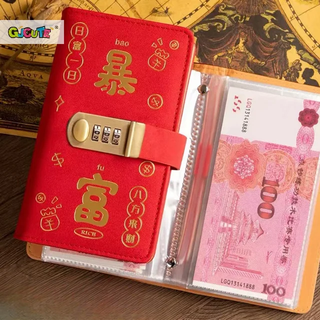 100 Envelopes Money Saving Challeng Binder Reusable Savings Money Challenge Notebook Budget Book PU Sheets With Password Lock 4