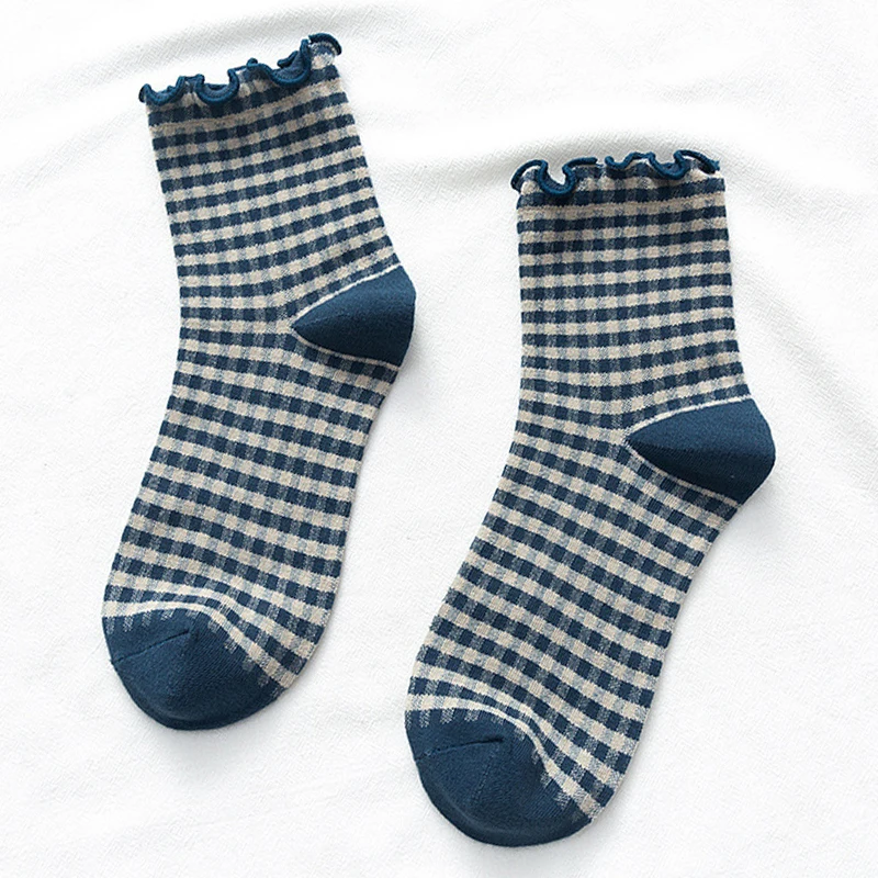 3 paare/los Sommer kurze Socken Frauen Stringy Web kante Mädchen Student Stil Retro ladylike Stil Jp Baumwolle junge Dame Plaid Rüschen – Detail 29