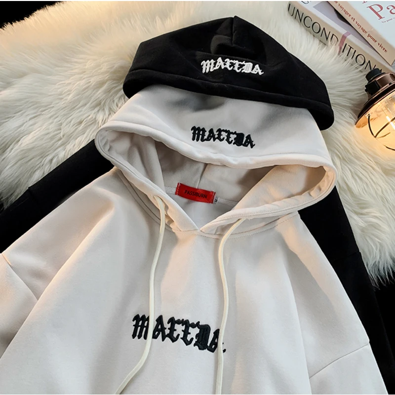

Hip Hop Letter Embroidery Hoodies Trendy Printed Men Baggy Fashion Drawstring Pullover Hoody Brand Harajuku Male Tops Shirt
