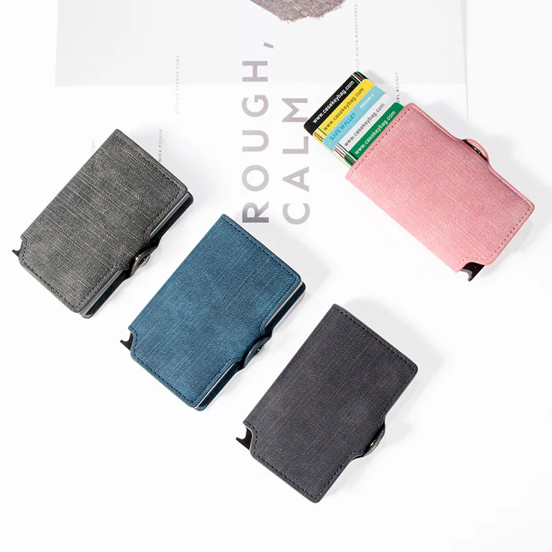 2021RFID Wallet Automatic Credit Card Holder Wallet Men Women Metal RFID Vintage Aluminium Bag Camo Leather Cardholder Case