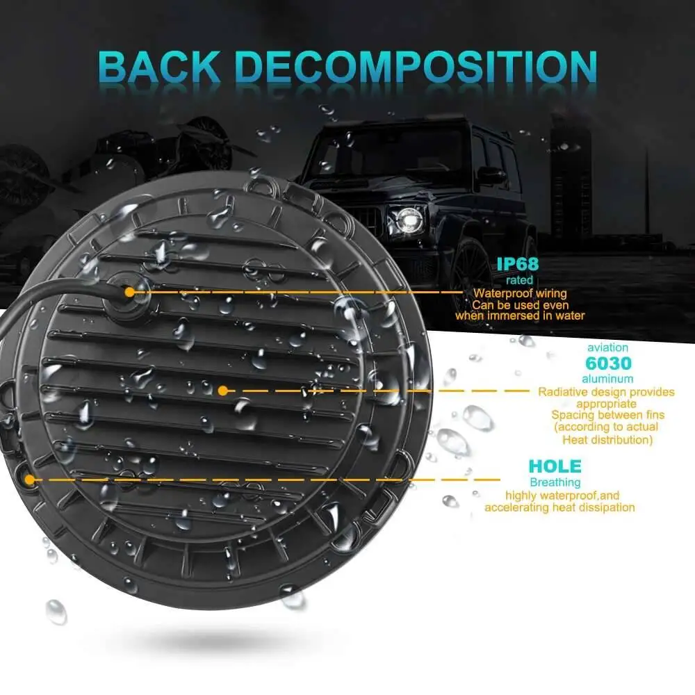 المصابيح الأمامية الدائرية LED مقاس 7 بوصات للدراج...