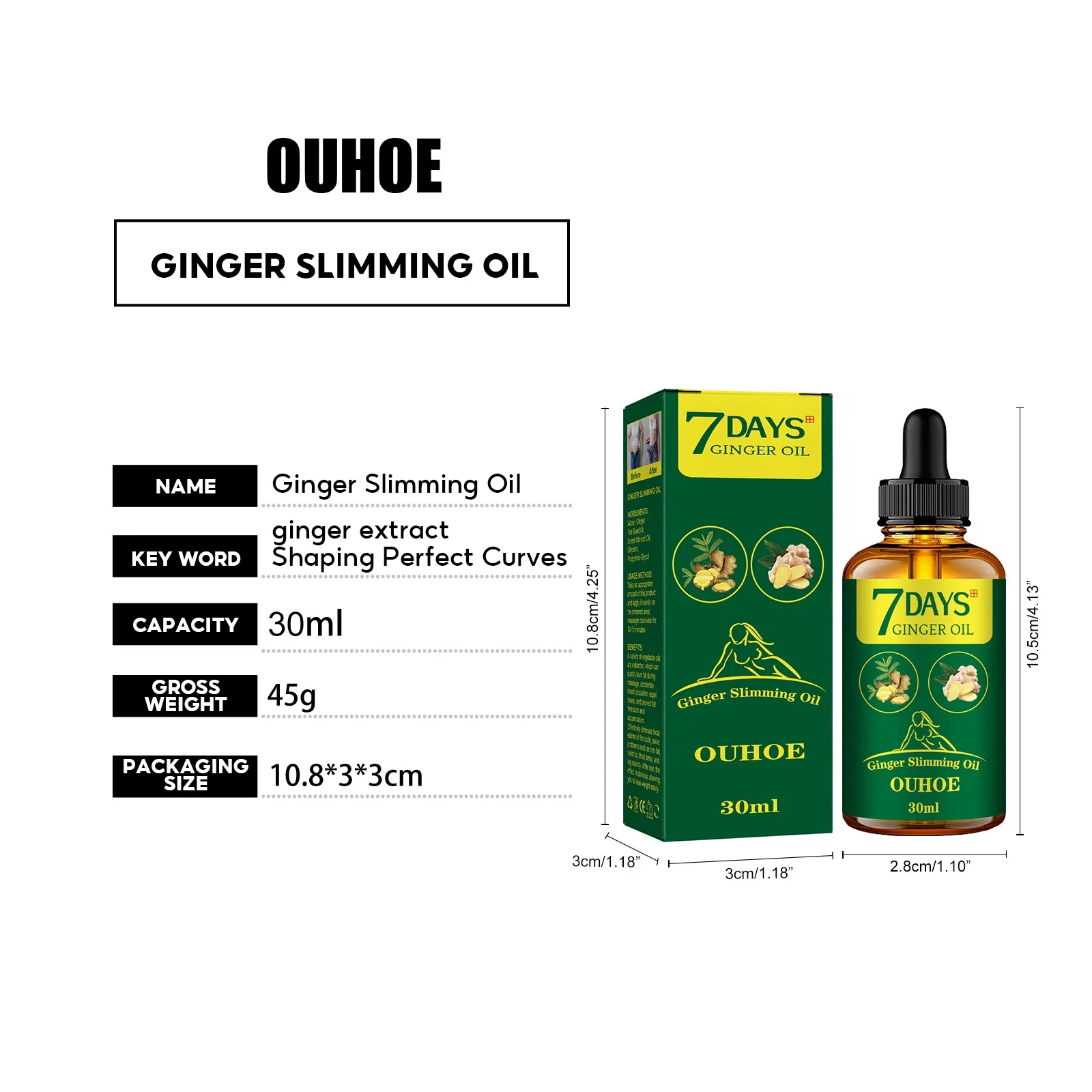 Ulei de slăbire cu ghimbir, ardere rapidă a grăsimilor, abdomen subțire, coapse, modelare completă a corpului, anticelulitic, pierdere în greutate, masaj ulei esențial 30ml_voghion.com