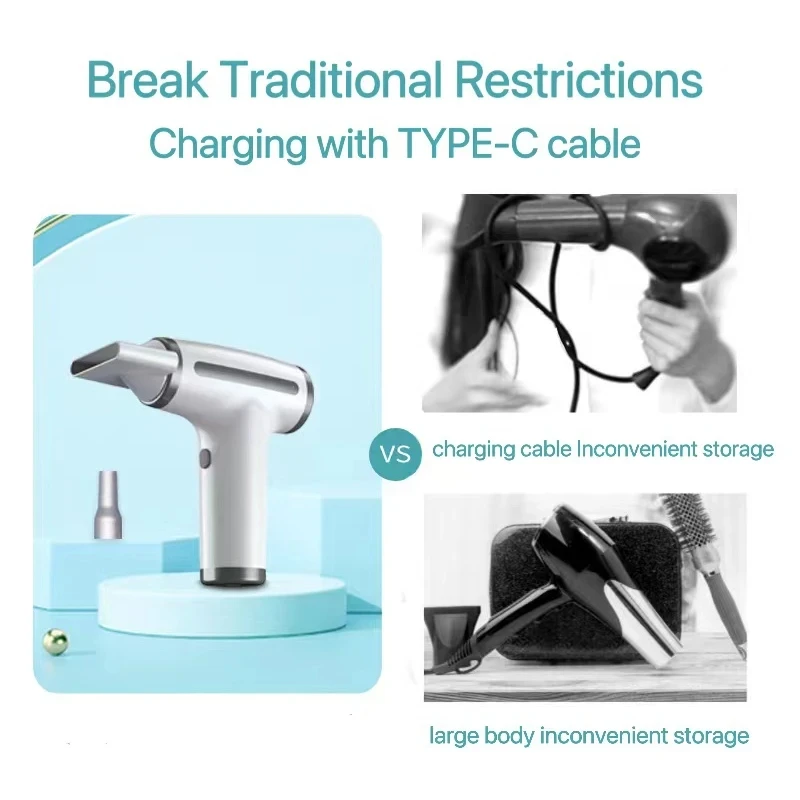 Wireless Hair Dryer High-Power Wind Fast Cleaning Dust Blowing Blow Dryer Household Outdoor USB Multifunctional Hairdryer