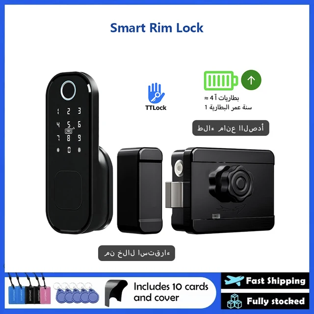 R5 PRO Rust Proof Coating Fingerprint TTLock App Outdoor Lock Remote Control Power Saving Code Smart Door Lock Electric Rim Lock